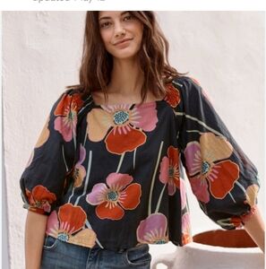 Velvet by Graham & Spencer Orange Pink 3/4 Sleeve Boxy Blouse NWT